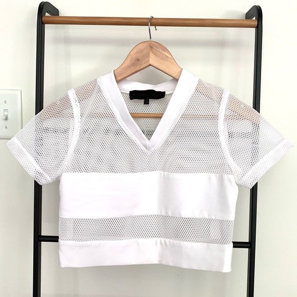 Kendall & Kylie Tops - Kendall & Kylie Cropped Football Jersey Mesh Top